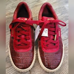 PUMA Cali Red Croc Patent Textured Platform Sneaker Shoes Lace Up Activewear NEW